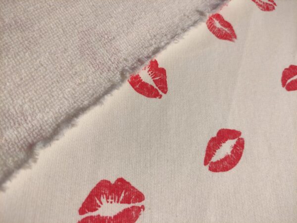 Φούτερ baby ύφασμα, άσπρο με κόκκινα φιλιά, χείλη.